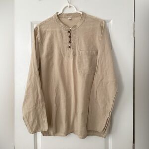 Beige Button-Up Henley Shirt